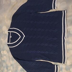 Navy And White V Neck Sweater, XS